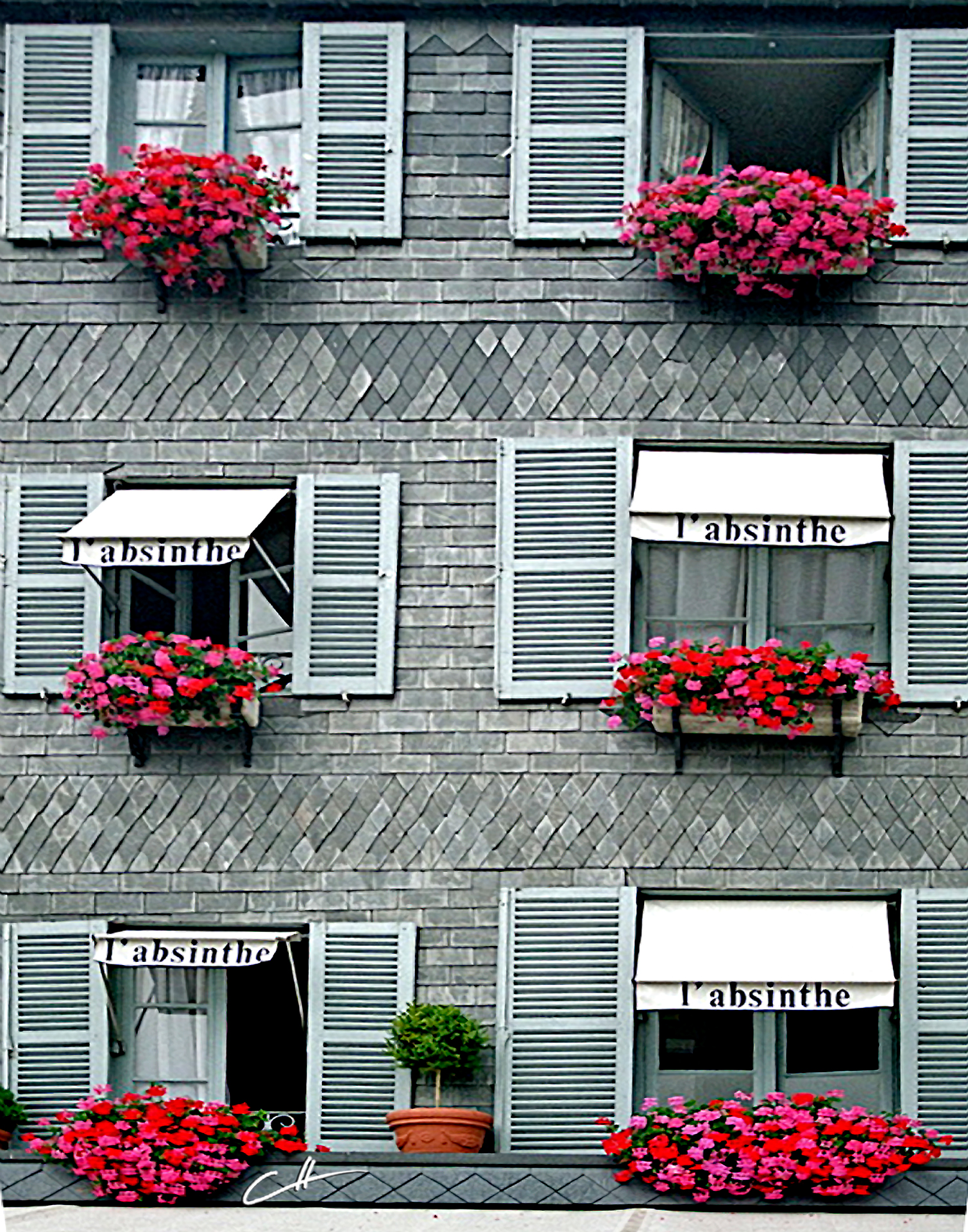 L'absinthe Shutters of Honfleur – original art by David Crellen